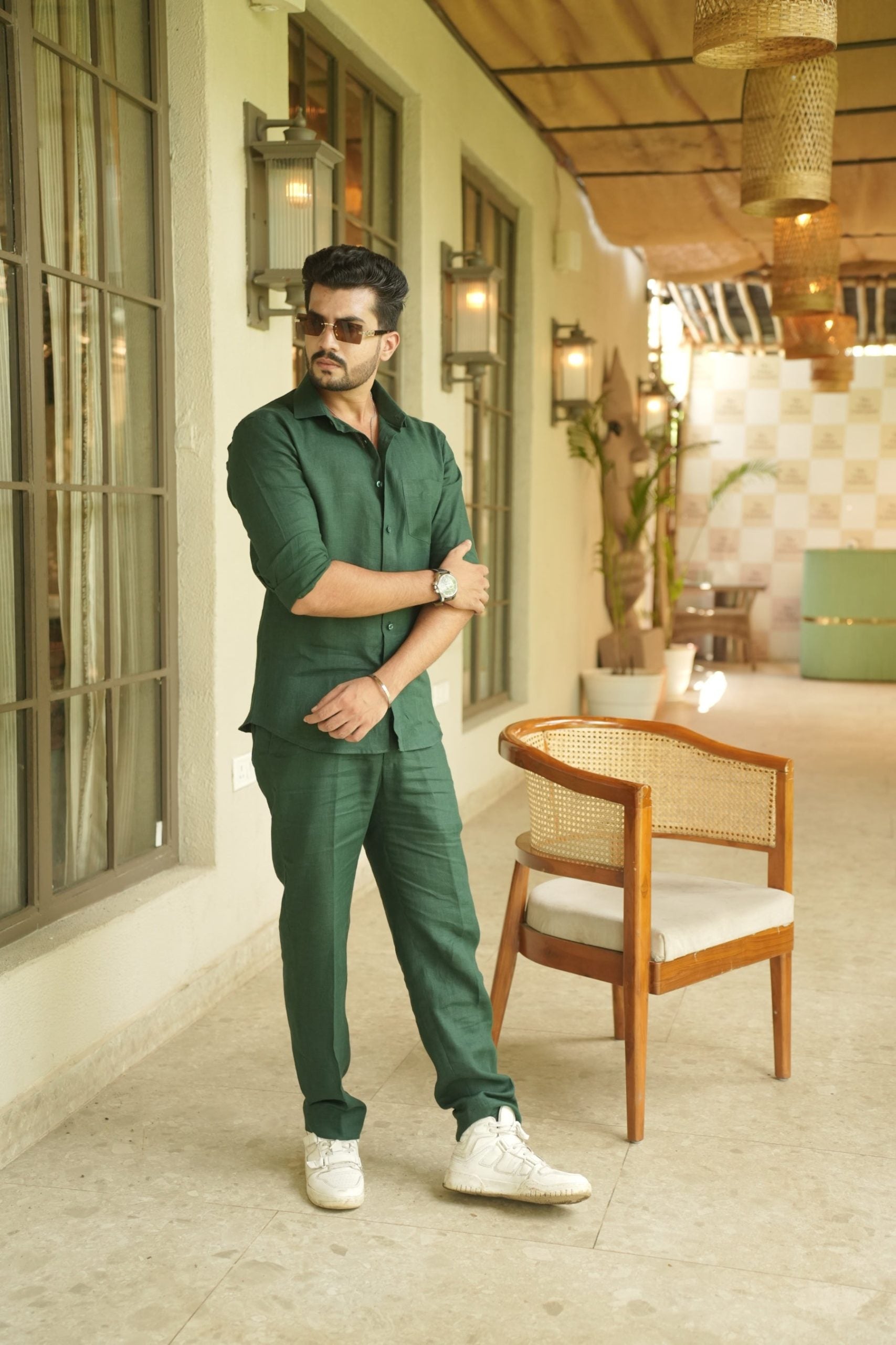 Bottle Green Pure Linen Cord Set