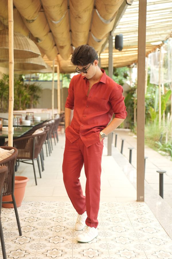Matt Mehroon Pure Linen Cord Set