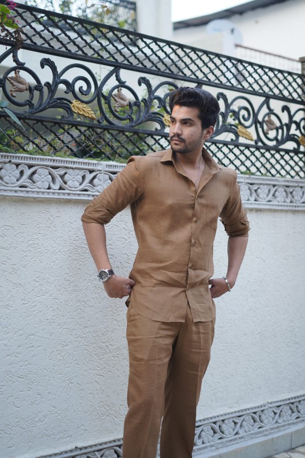 Tobacco Brown Pure Linen Cord Set