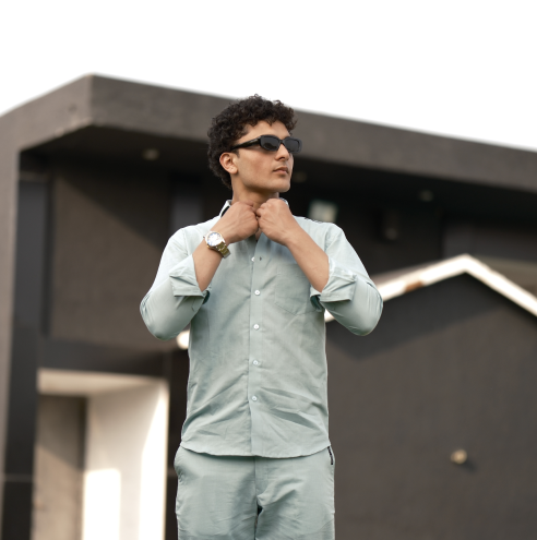 Sky Blue Cotton Linen - Full Shirt