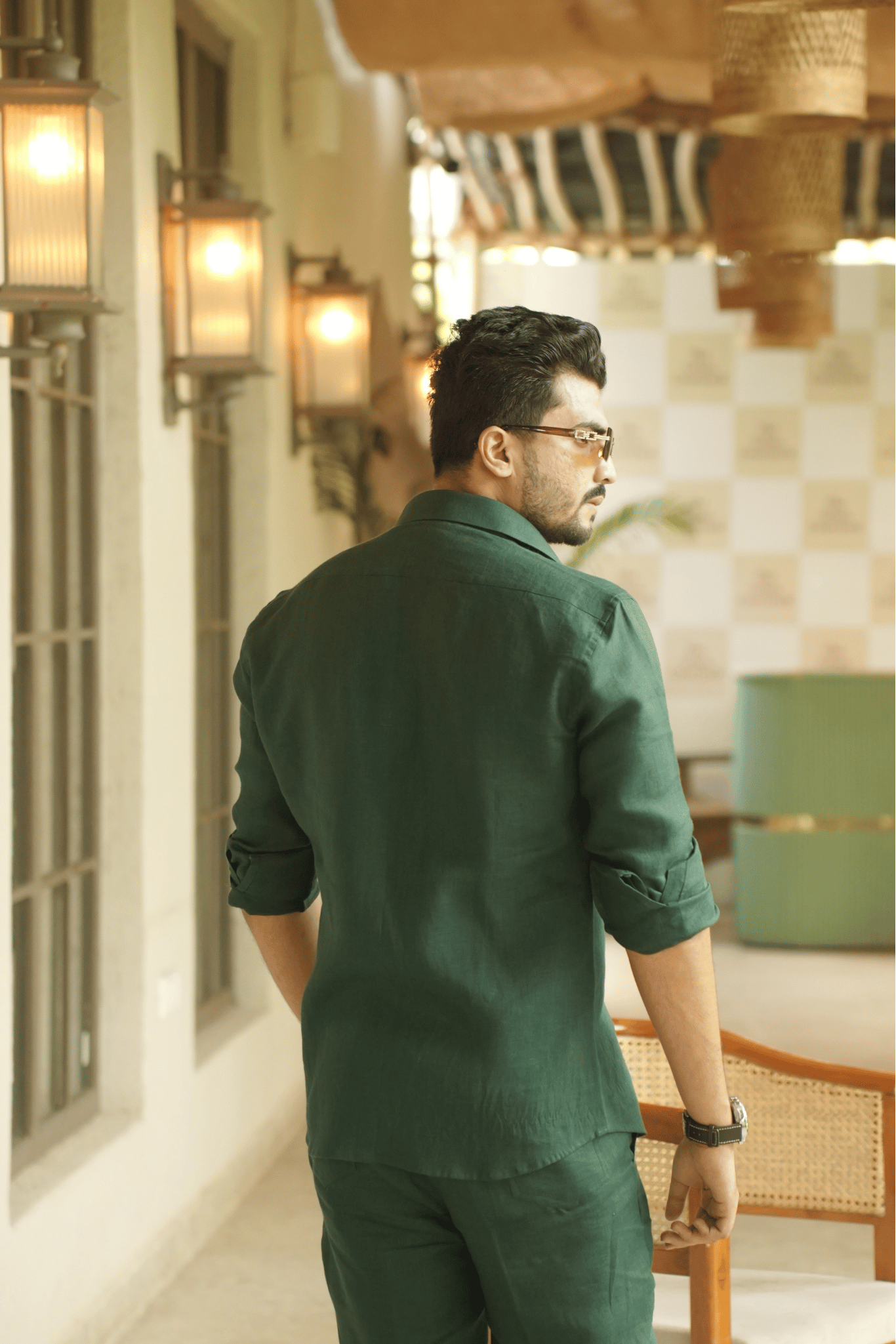 Bottle Green Pure Linen Cord Set - Image 4