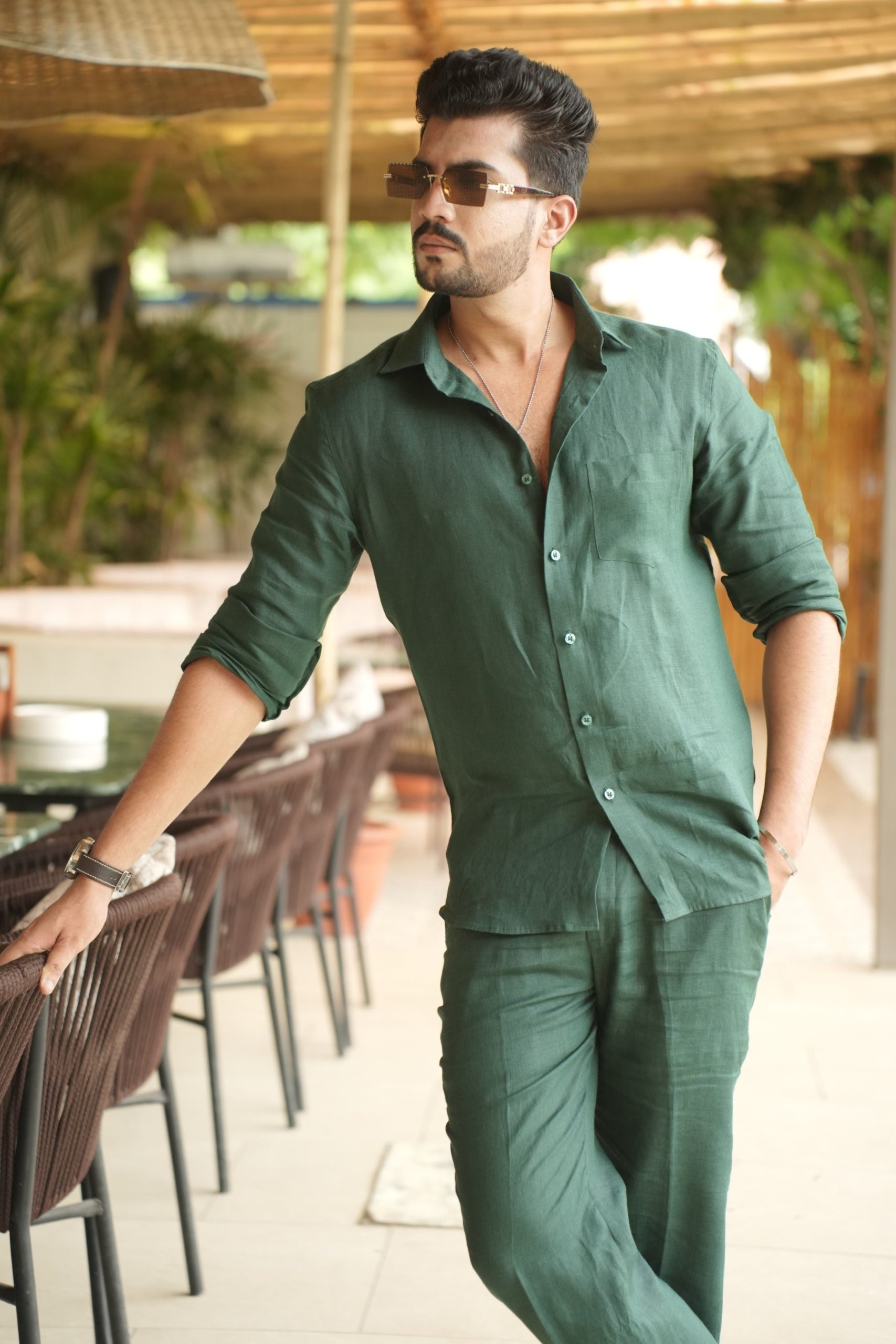 Bottle Green Pure Linen Cord Set - Image 5