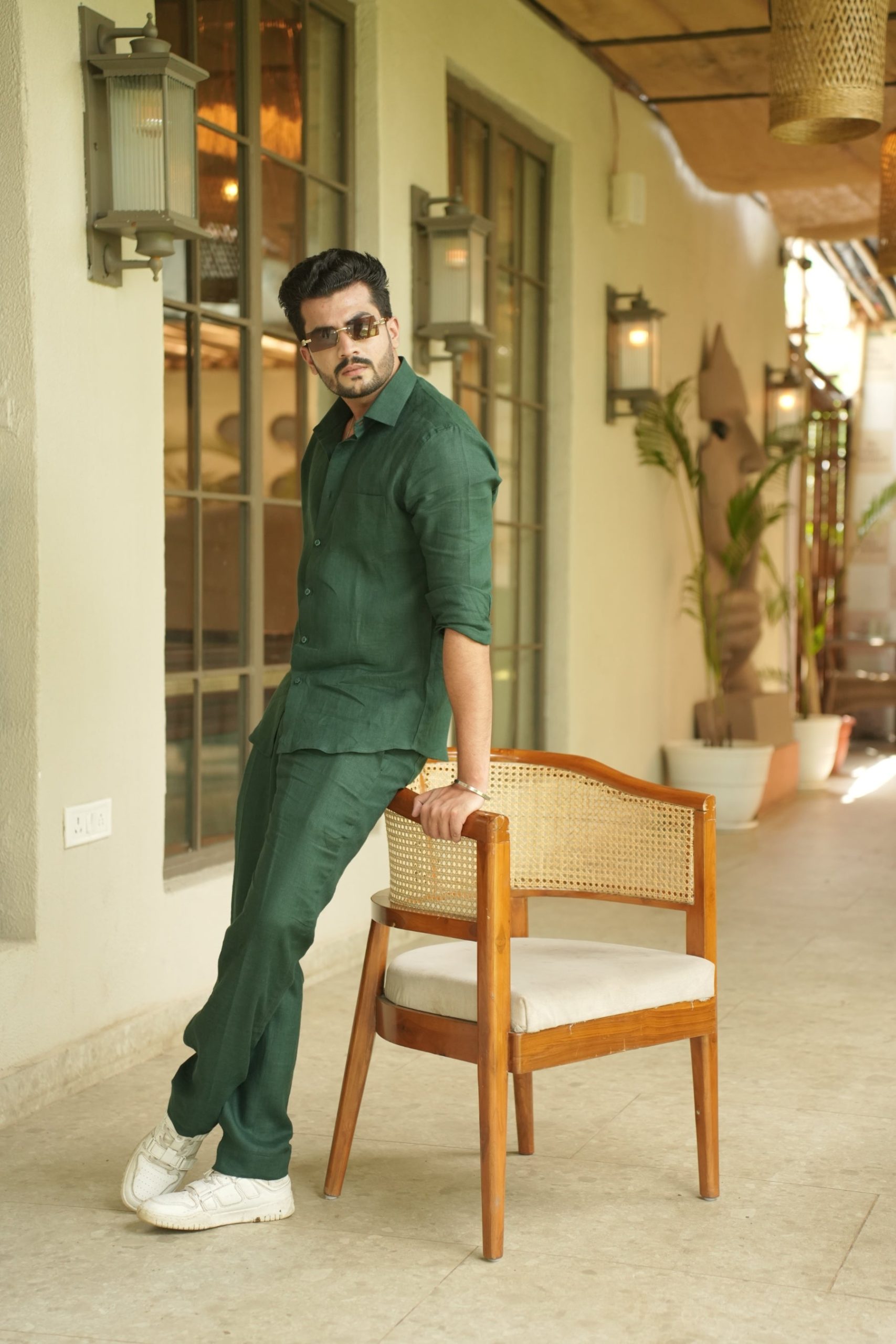 Bottle Green Pure Linen Cord Set - Image 7