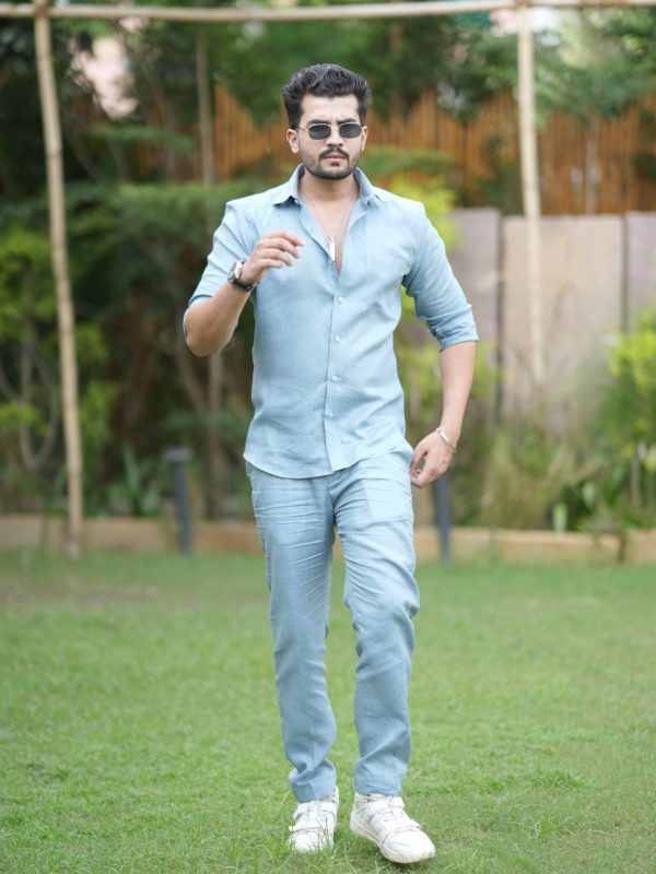 Denim Blue Pure Linen Cord Set