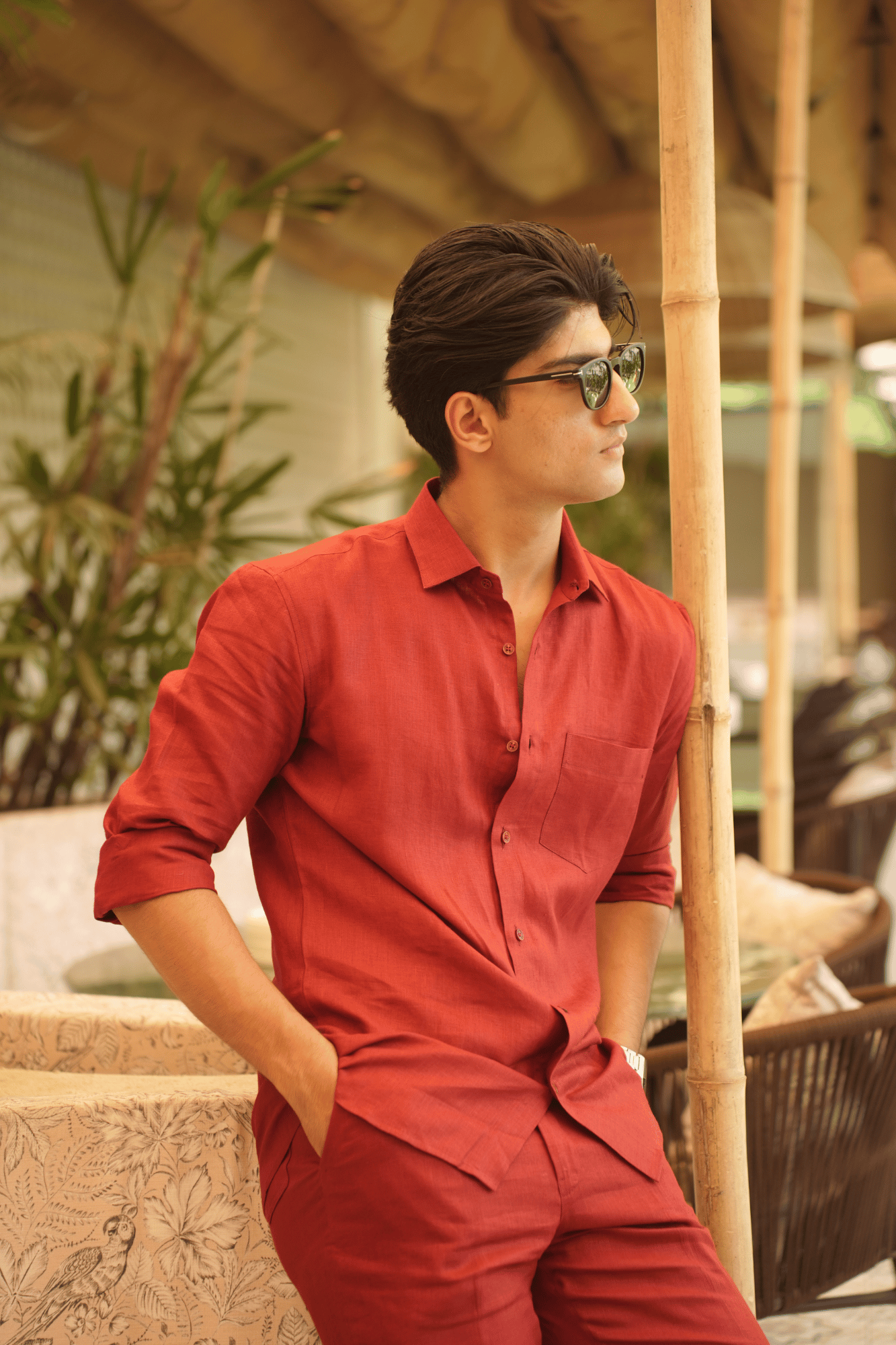 Matt Mehroon Pure Linen Cord Set - Image 2