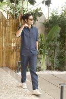 Navy Blue Linen Pure Cord Set