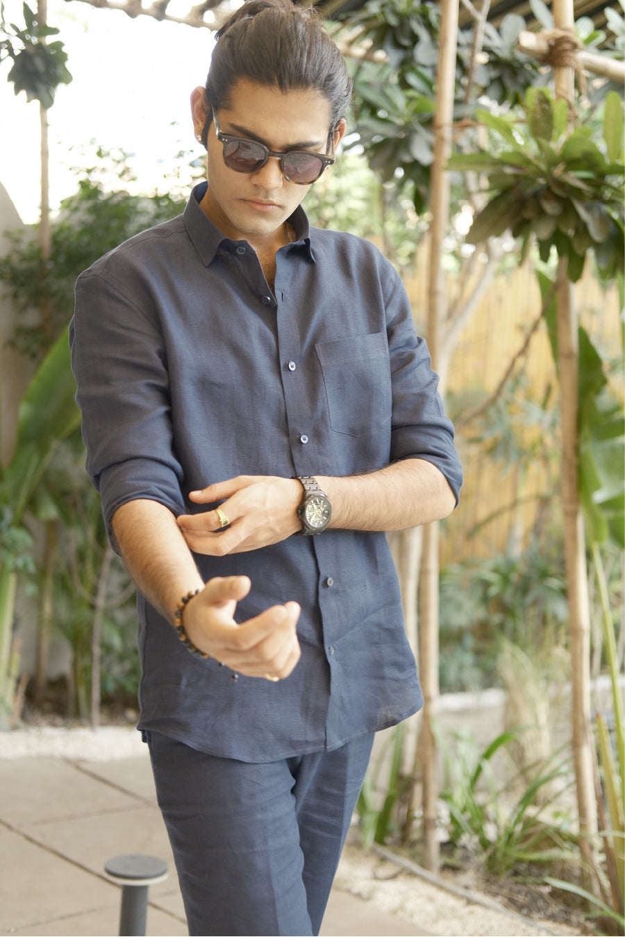 Navy Blue Linen Pure Cord Set - Image 5