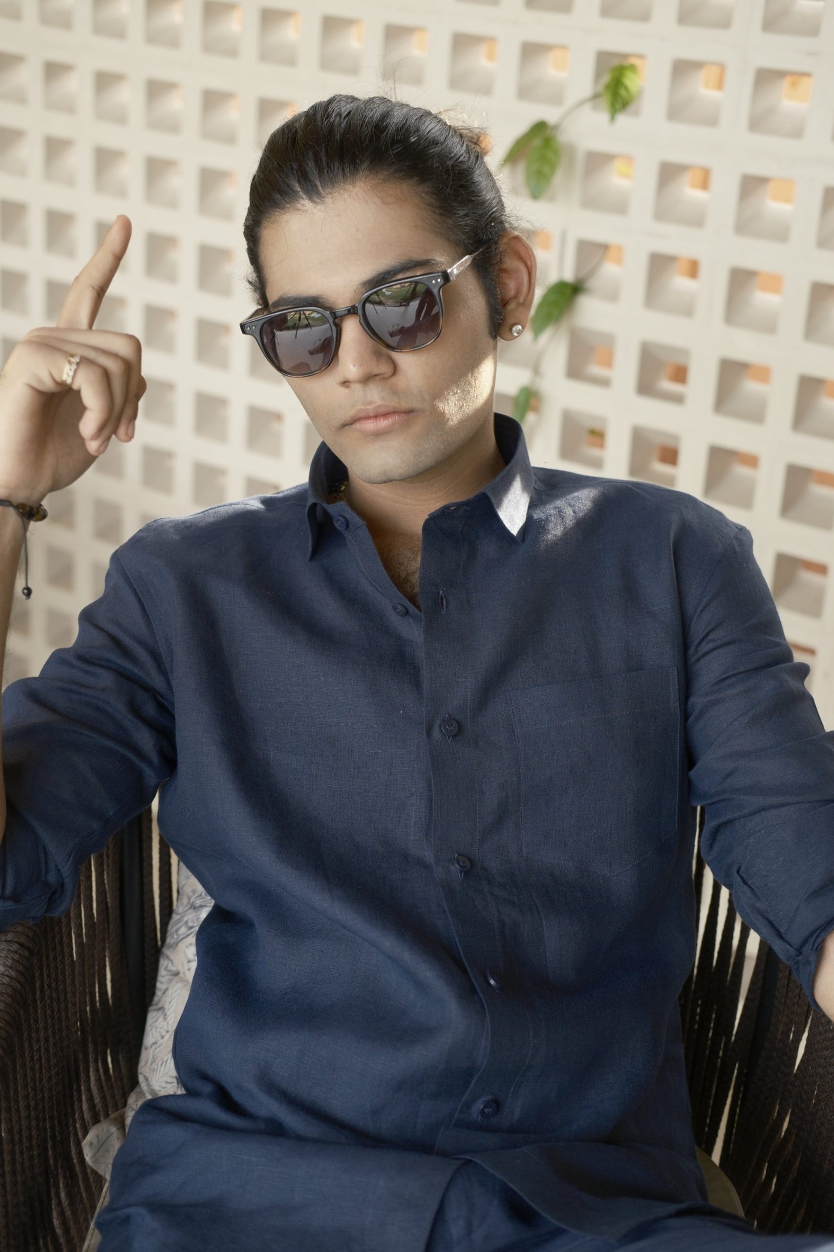 Navy Blue Linen Pure Cord Set - Image 6