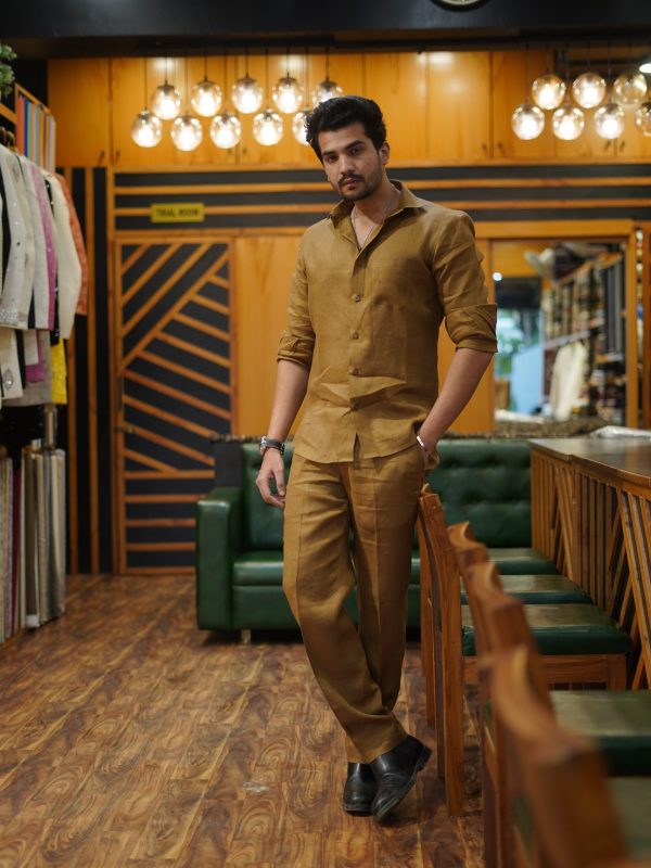 Tobacco Brown Pure Linen Cord Set