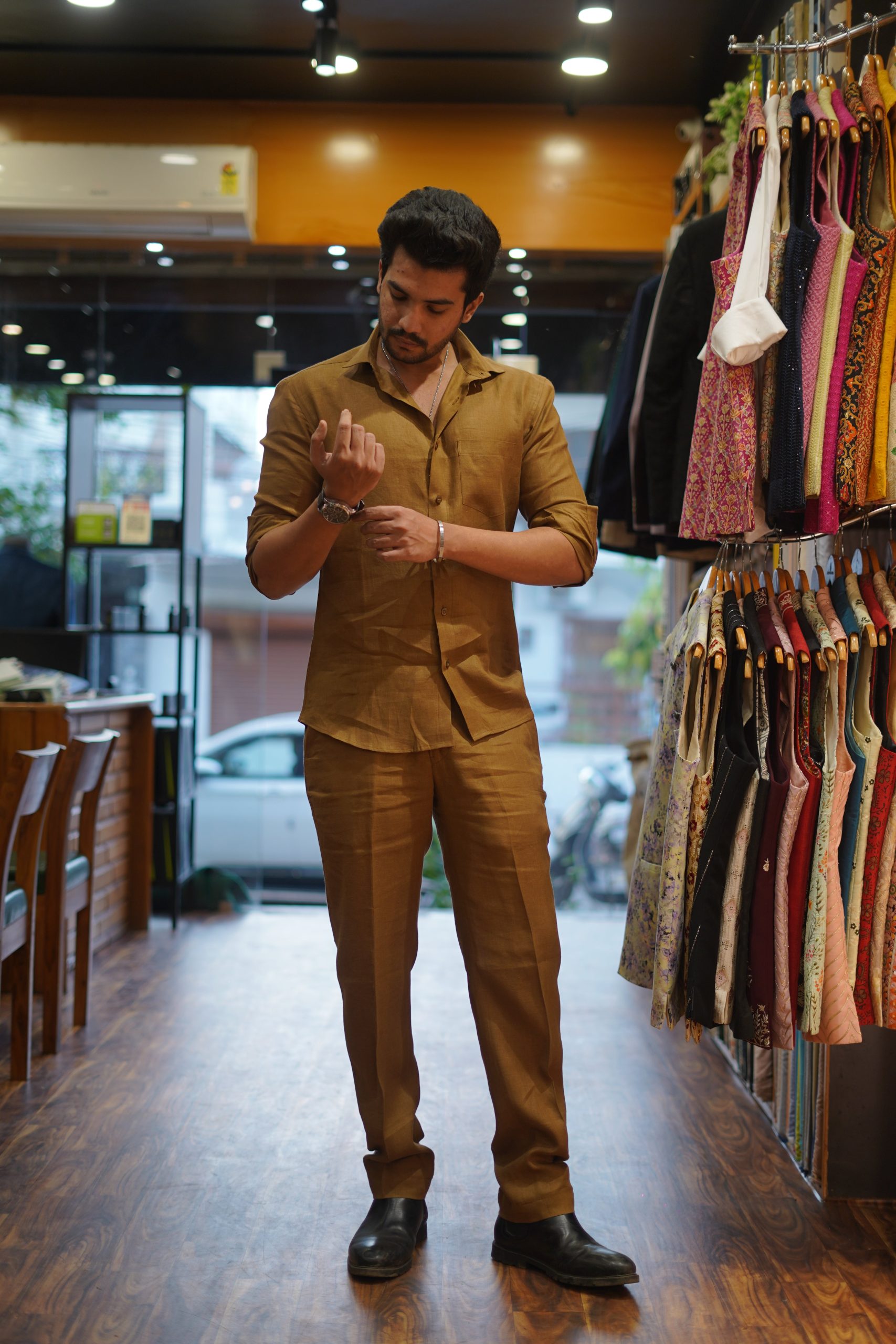 Tobacco Brown Pure Linen Cord Set - Image 2