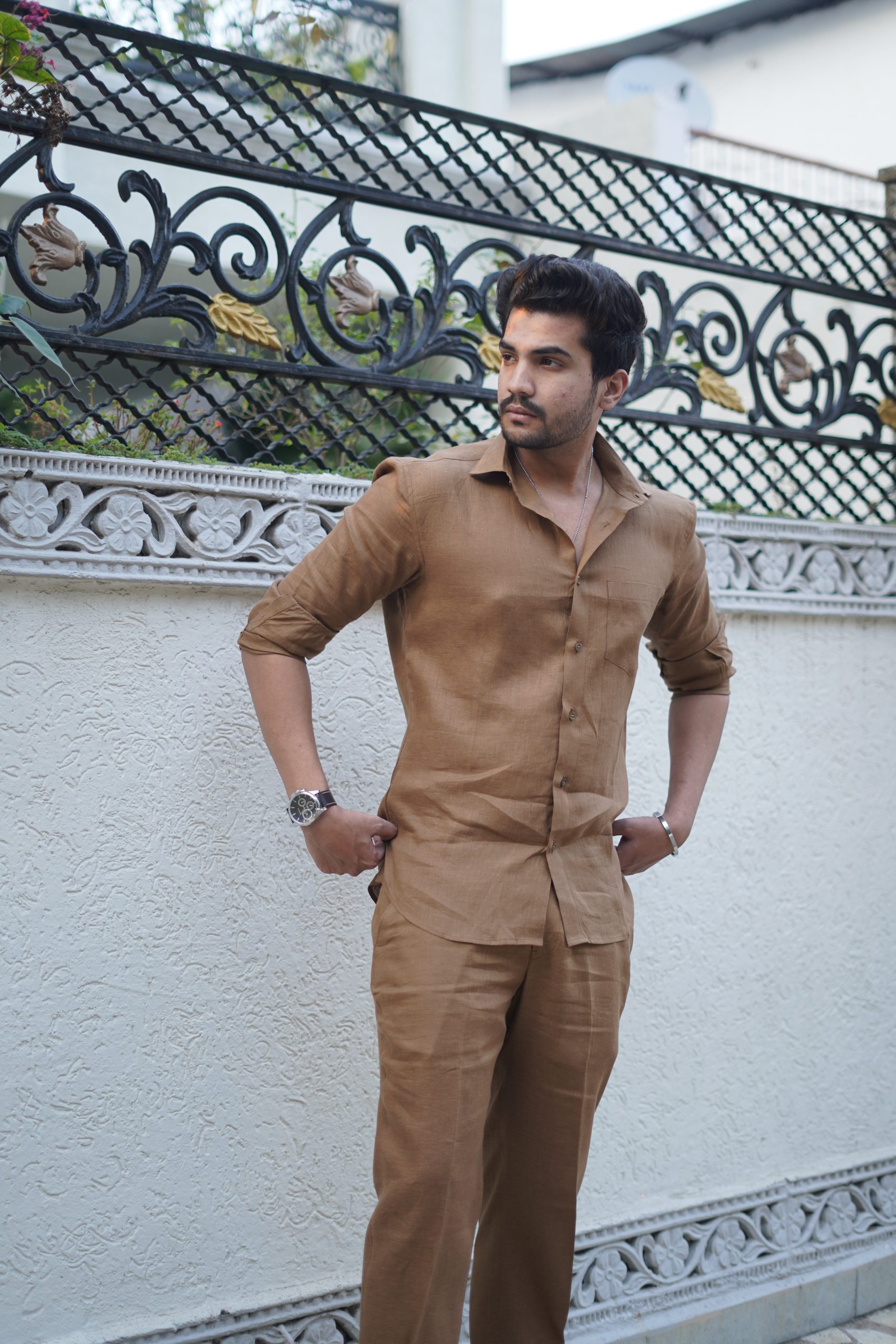 Tobacco Brown Pure Linen Cord Set - Image 3